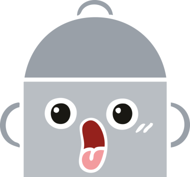 Bir insan tarafından çizilmiş yemek tenceresinin düz renkli retro karikatürü