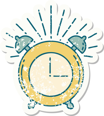 Bir insan tarafından çizilmiş eski bir dövme stili çalar saat etiketi.