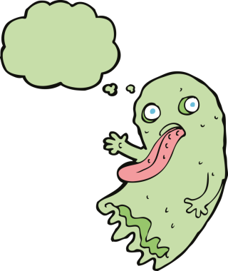 Düşünce baloncuğu insan tarafından çizilmiş iğrenç bir çizgi film hayaleti.