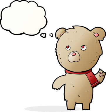 Bir insan tarafından çizilmiş düşünce balonlu oyuncak ayı.