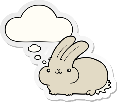 Düşünce baloncuklu çizgi film tavşanı insan tarafından çizilmiş bir çıkartma.