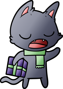 Bir insan tarafından çizilmiş konuşan kedi çizgi filmi.