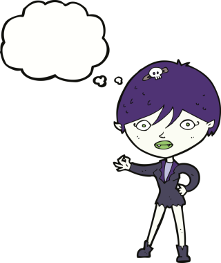 Bir insan tarafından çizilmiş düşünce balonlu vampir kız.