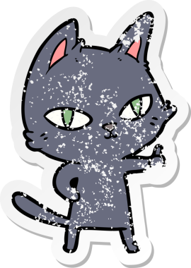 Bir insan tarafından çizilmiş karikatür kedisinin sıkıntılı çıkartması.