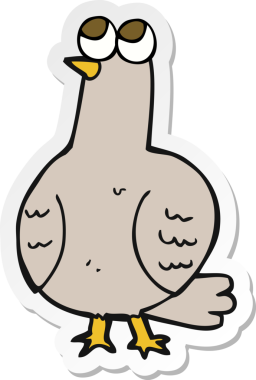 Bir insan tarafından çizilmiş çizgi film kuşunun çıkartması.