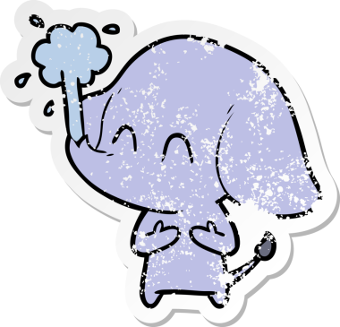 Bir insan tarafından çizilmiş su püskürten şirin bir filin sıkıntılı çıkartması.