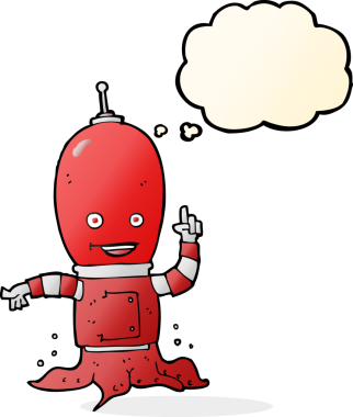 Bir insan tarafından çizilmiş düşünce baloncuğu olan uzaylı uzay adamı çizgi filmi.