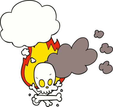 Bir insan tarafından çizilmiş düşünce baloncuğu ile yanan kemikler.