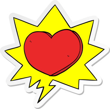 Bir insan tarafından çizilmiş konuşma balonu çıkartmalı karikatür kalbi.