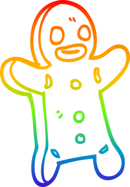 Gökkuşağı gradyan çizgi çizimi bir insan tarafından çizilmiş zencefilli kurabiye adam