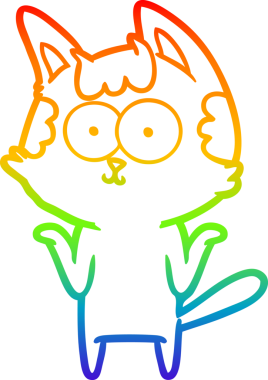 Mutlu bir çizgi film kedisinin omuz silkerken çizdiği gökkuşağı gradyanı bir insan tarafından çizilen omuzlar.