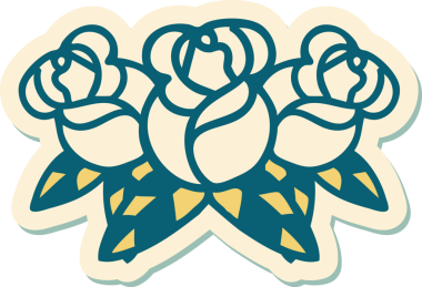 Bir insan tarafından çizilmiş bir buket çiçeğin geleneksel stiliyle dövme çıkartması.