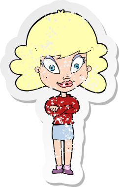 Çizgi filmdeki kederli, mutlu kadının kollarını bir insan tarafından katlanmış çıkartması.