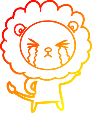 Bir insan tarafından çizilmiş, ağlayan bir aslanın çizgi çizimi.