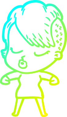 Bir insan tarafından çizilmiş soğuk gradyan çizgi film karakteri güzel hippi kız.