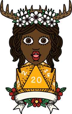 Retro Dövme Tarzı İnsan Druid Bir insan tarafından çizilmiş doğal 20 rulo ile