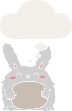 Düşünce baloncuğu olan kürklü tavşan insan tarafından çizilmiş.