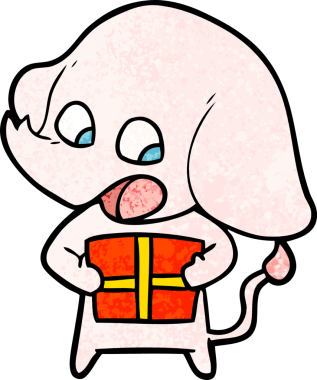 Bir insan tarafından çizilmiş noel hediyeli şirin bir fil.