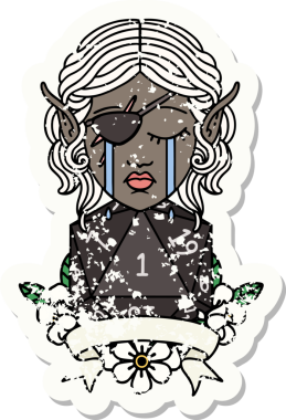 Retro Dövme Tarzı Ağlayan Elf Haydut Karakteri Bir insan tarafından çizilmiş doğal bir D20 rulosu