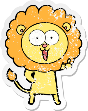 Bir insan tarafından çizilmiş mutlu çizgi film aslanının sıkıntılı çıkartması.