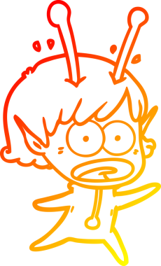 Bir çizgi film karakteri, bir insan tarafından çizilmiş bir uzaylı kız çizimi.