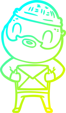 Bir insan tarafından çizilmiş sakallı bir karikatür çizimi.