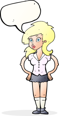 Bir insan tarafından çizilmiş konuşma balonu olan güzel bir kadın.