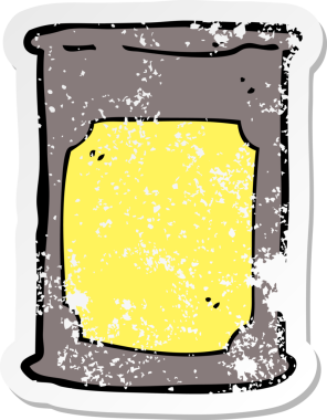 Bir insan tarafından çizilmiş karikatür yağ fıçısının gerilimli retro etiketi