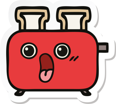 Bir insan tarafından çizilmiş bir tost makinesinin şirin bir karikatürü.
