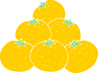 bir insan tarafından çizilen portakalların düz renk çizimi