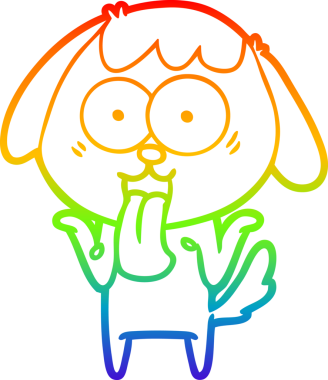 Gökkuşağı gradyan çizimi. Bir insan tarafından çizilmiş şirin bir köpek çizimi.