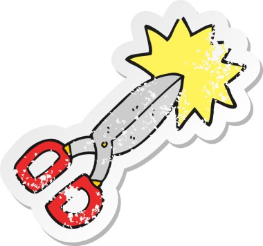 İnsan tarafından çizilmiş bir makasın gerilmiş retro yapıştırması.