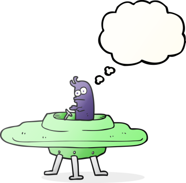 Bir insan tarafından çizilmiş serbest çizim balon karikatür uçan daire.