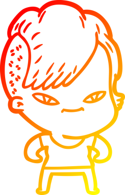 Hipster saç kesimi bir insan tarafından çizilmiş güzel bir çizgi film kızı çizimi.