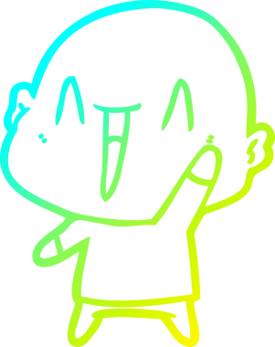 Bir insan tarafından çizilmiş, mutlu, kel bir adamın çizdiği soğuk çizgi.