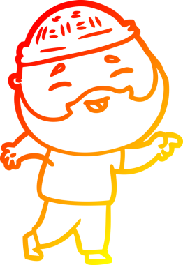 Bir insan tarafından çizilmiş mutlu sakallı bir adamın çizgi çizimi.