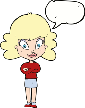 Bir insan tarafından çizilmiş, kolları katlanmış, konuşma balonu olan mutlu bir karikatür.