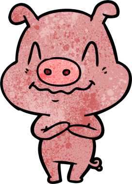 Bir insan tarafından çizilmiş sinirli çizgi film domuzu.