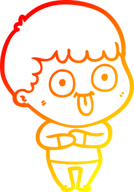 warm gradient line drawing of a cartoon dumb kid drawn by a human