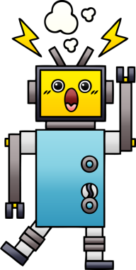 Arızalı bir robotun insan tarafından çizilmiş gölgeli karikatürü