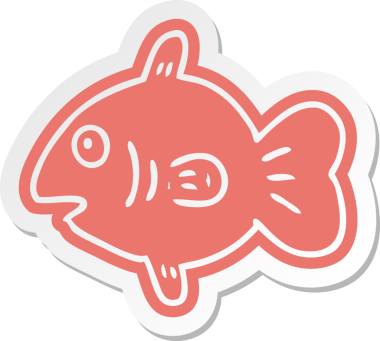 Bir insan tarafından çizilmiş bir deniz balığının karikatür etiketi.