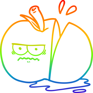 Bir insan tarafından çizilmiş kızgın, dilimlenmiş bir elmanın çizgi çizimi.