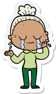 Bir insan tarafından çizilmiş, ağlayan yaşlı bir kadının çıkartması.