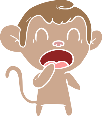 Bir insan tarafından çizilmiş düz renkli çizgi film maymunu