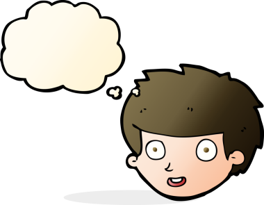 Bir insan tarafından çizilmiş düşünce balonlu mutlu çocuk yüzü.