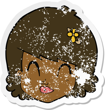 Bir insan tarafından çizilmiş mutlu kadın yüzü karikatürünün gerilimli retro yapıştırması