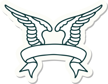 Bir insan tarafından çizilmiş bir kanadın pankartıyla dövme stili etiketi