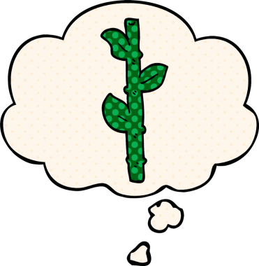 Çizgi roman tarzında bir insan tarafından çizilmiş düşünce baloncuklu çizgi film bambusu.