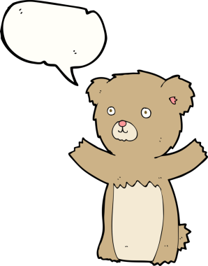 Bir insan tarafından çizilmiş konuşma balonlu oyuncak ayı.