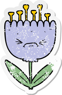 Bir insan tarafından çizilmiş kızgın bir çiçeğin sıkıntılı çıkartması.